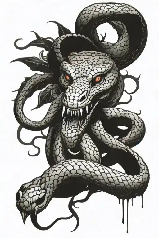 Dangerous Snake Crawling Waist Tattoo Mens