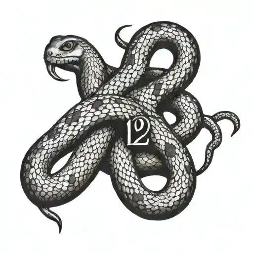 The Number Twelve And Snake Crawling Make The Snake Small