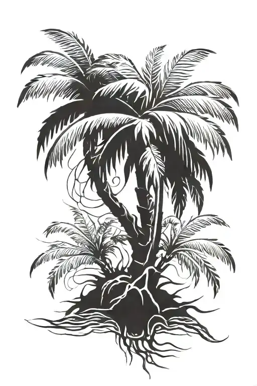 Palm Tree With Roots Reaching Deep