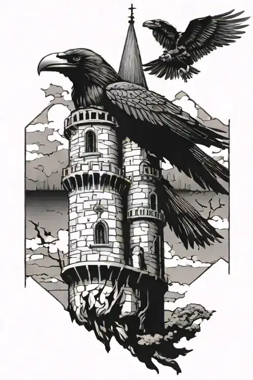 Tower Of Castle With Raven Sitting