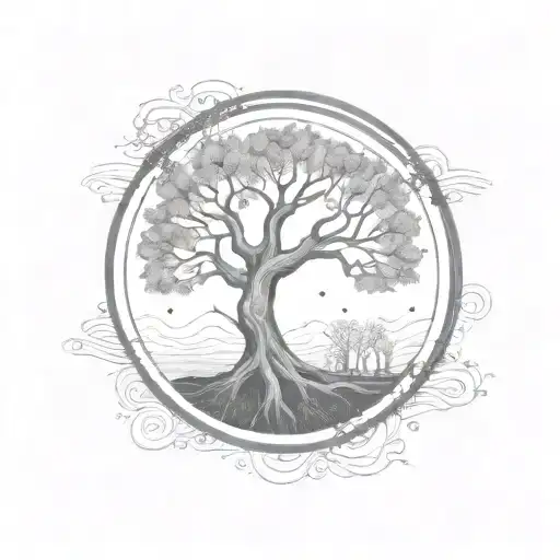 Family Tree Of Life In Circle With Background Patterns