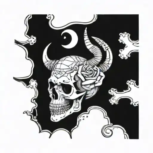 Skull Planets Horns Rose