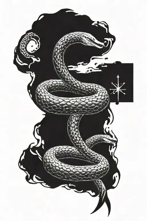 Tattoo On The Arm Of The Snake Jormungandr Tail Painted With Nordic Runes