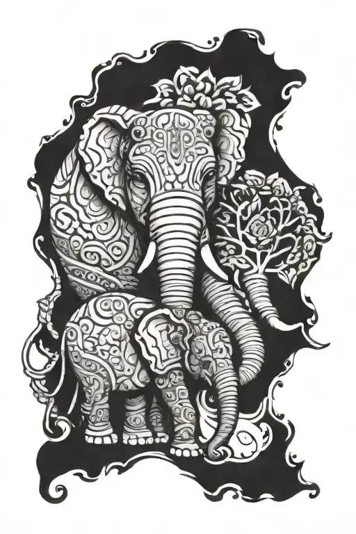 Two Mother And Child Elephants