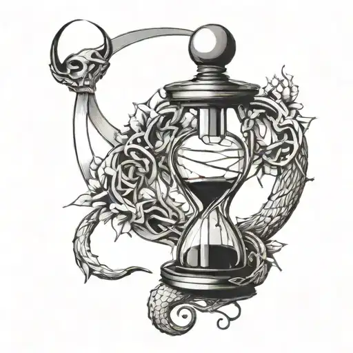 Broken Hourglass With Ouroboros Snake