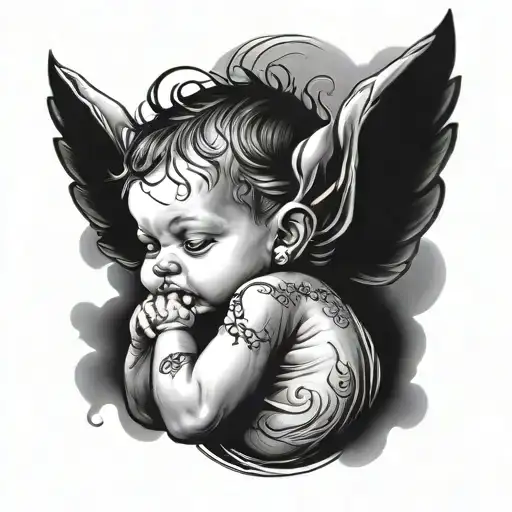 Make A Tattoo Design Of A Crying Baby Angel With Horns