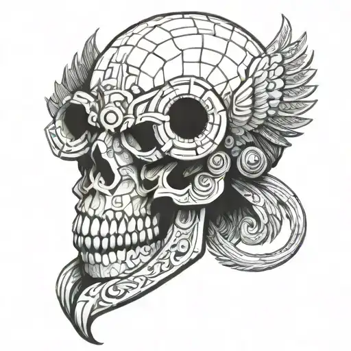 Skull Mosaic With Quetzalcoatl Helmet