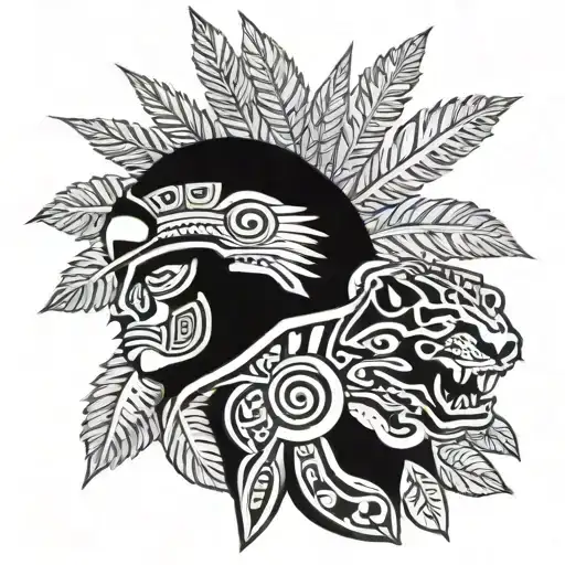 Cannabis Leaf And Aztec Jaguar Warrior
