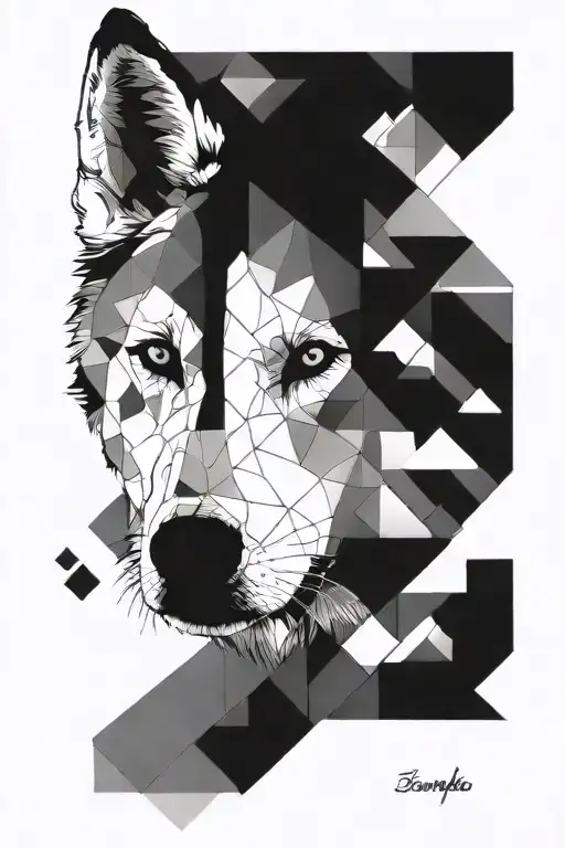 White Husky Face With Geometric