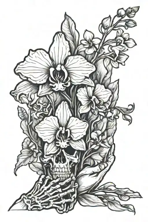 Skeleton Hand Holding Orchid