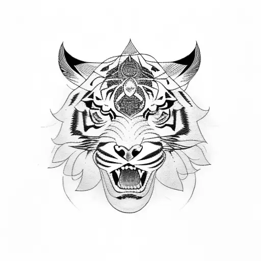 A Chicano-style Tiger With Flower Patterns In Its Fur