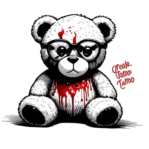 Creepy And Bloody Teddy Bear With Glasses