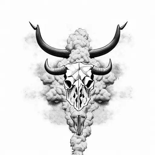 Bull Skull With Big Black Eyes With Smoke From Noses