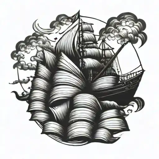 A Fishing Boat Sailing Through A Sea Of Books