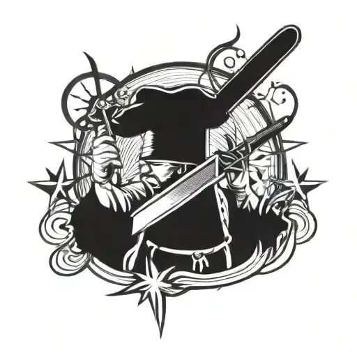 Chef With Kitchen Knife Cleaver Knife Whisk And 3 Stars And A Sun