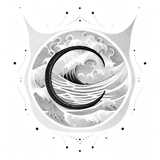 Masculine Crescent Moon With Ocean Wave