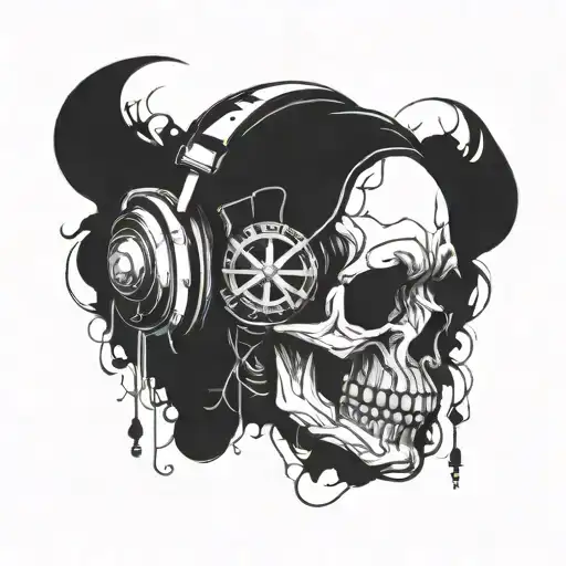 Incorporate A Skull Wearing Headphones In A Car-themed