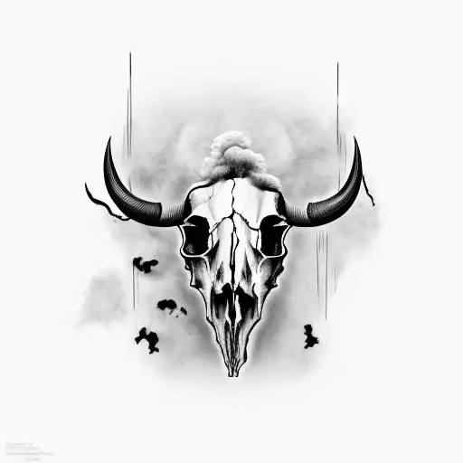 Buffalo Skull With Big Black Eyes With Smoke From Noses