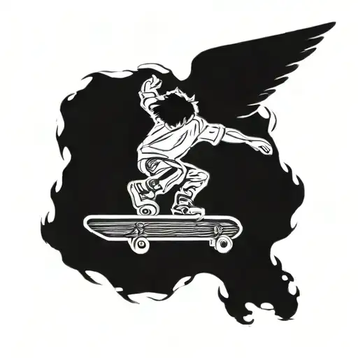 Silhouette Of A Teenage Boy Skateboarding Angel
