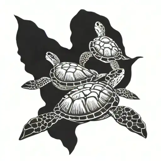 Turtle Family Of 4 Swimming