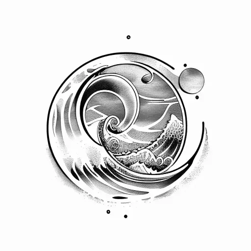 Masculine Crescent Moon With Ocean Wave