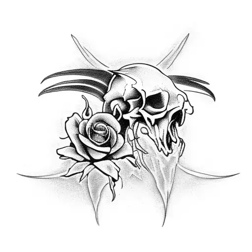 Raven Skull With Roses