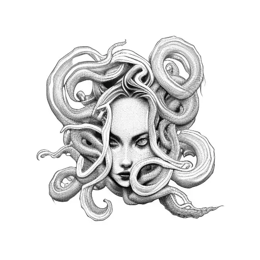 Female Half Face Many Eyes Medusa