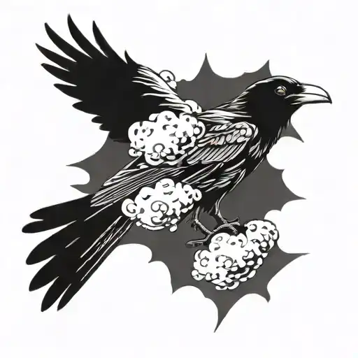Black Screaming Crow Scary Holding Japanese Style Cloud
