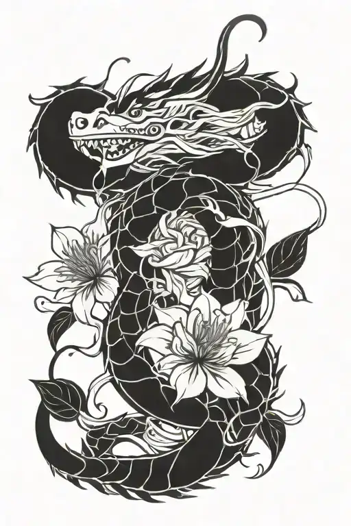 Dragon Flowers Cross Intertwined