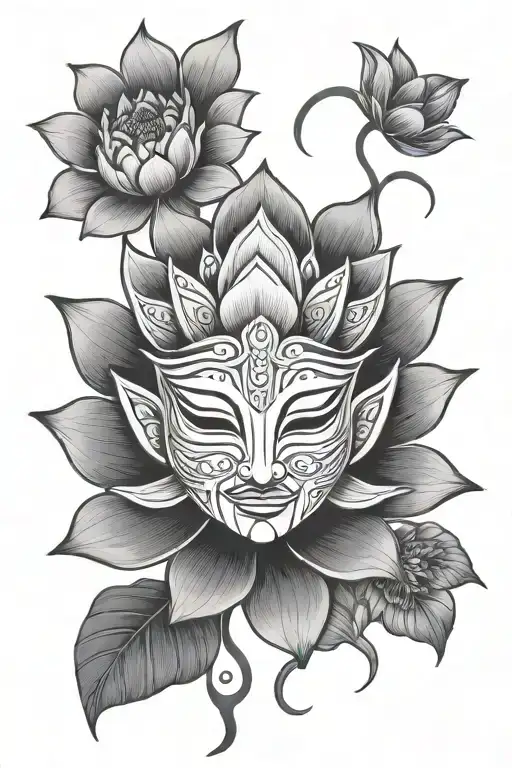 Lotus Flower And Onin Mask