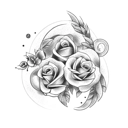 Gemini Spiritual Moon Tattoo With Roses