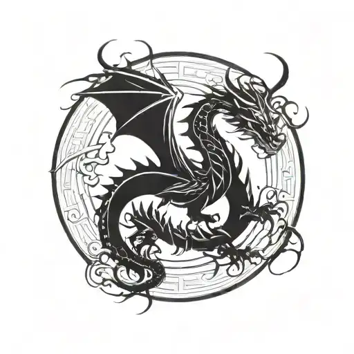 A Dragon In A Circle Symbolizing Strength And Perseverance
