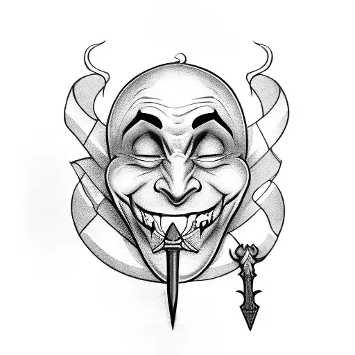 Joking Jester With Dagger In His Mouth Sideways