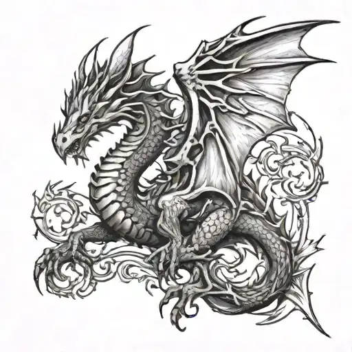 Dragon De Espaldas Con Alas Abiertas