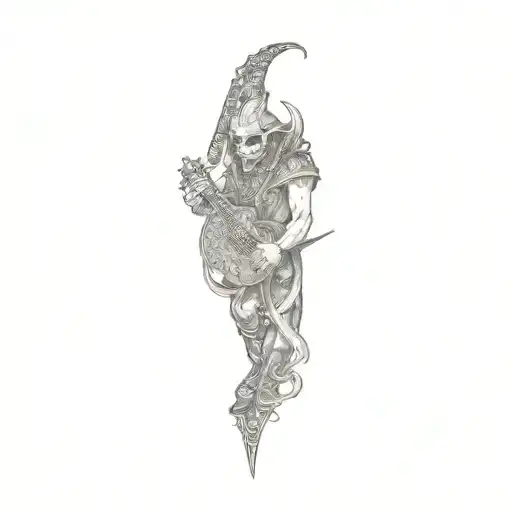 A Demon With A Jester Head Holding A Gutiar