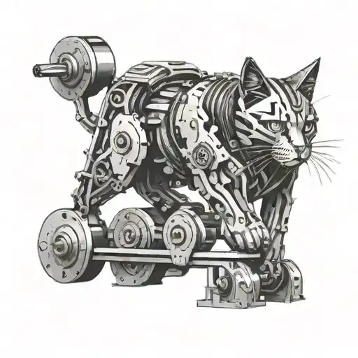 A Mechanical Cat Made Out Of Gym Weights And Heavy Machine Parts