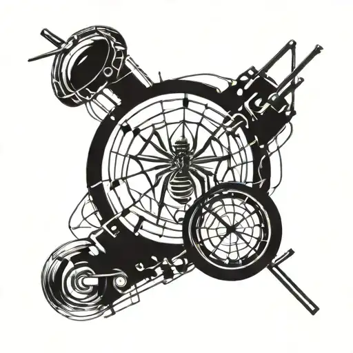 Incorporate A Sleek Motorcycle Design With Intricate Details Into A Spider Web Motif