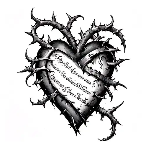 Heart With Scroll With Names And Thorns Wrapped Loosely