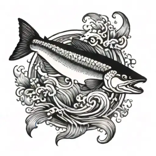 A Majestic Alaskan Salmon Leaping Out Of The Water With A Fishing Hook In Its Mouth