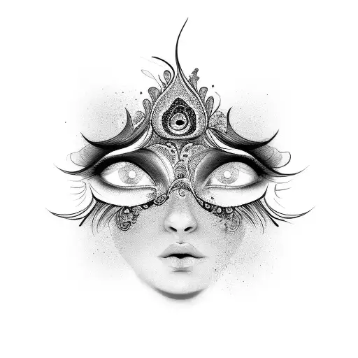 Half Woman's Face And Peacock