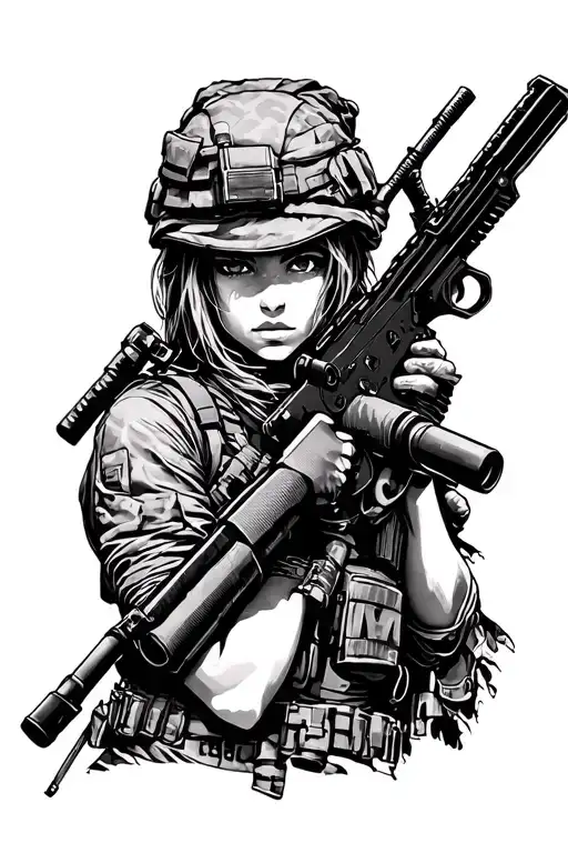 War Combat Gun Girl Mercenary Sniper