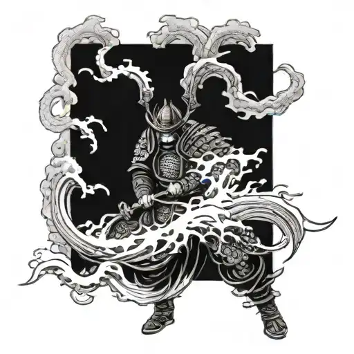 A Fierce Samurai Warrior Battling A Monstrous Sea Creature In A Raging Ocean Storm