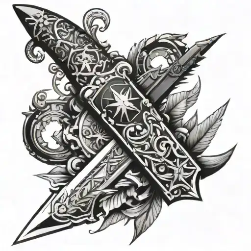 An Intricate Design Of A Dagger Surrounded By Symbols Of Military Ranks And Achievements