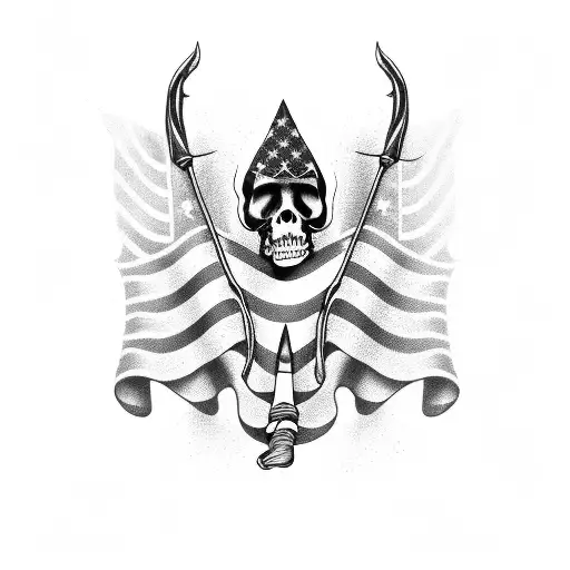 Grim Reaper American Flag Black And White