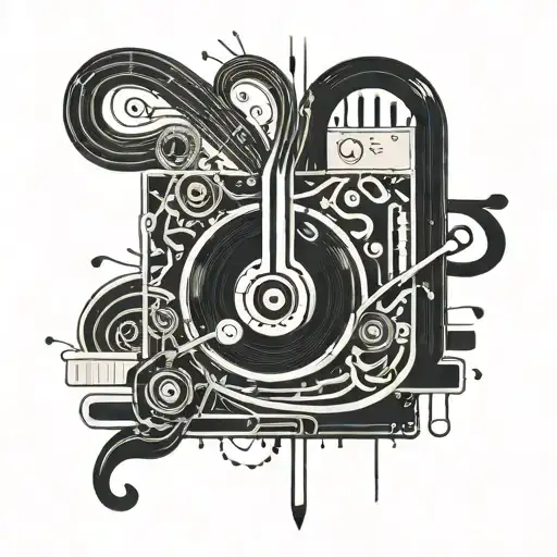 Abstract Representation Of A Security System Incorporating Musical Notes And Paintbrushes