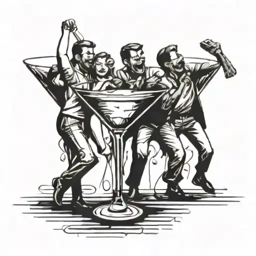 A Martini Glass With Friends Laughing And Dancing Around It