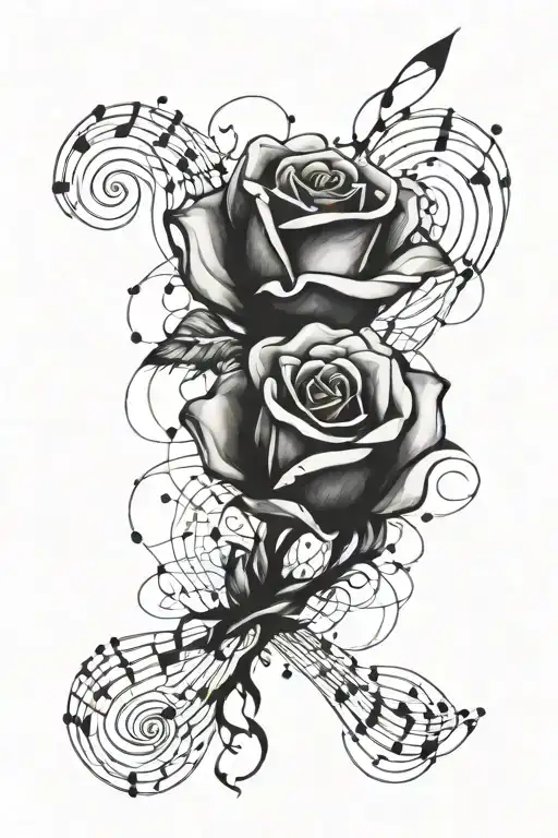 A Watercolor Geometric Rose Intertwined With Musical Notes