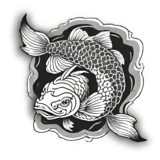 Japanese Worrier And Koi Fish