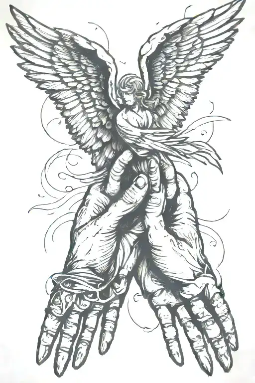 Memento Moro Hands Reaching With Fallen Angel