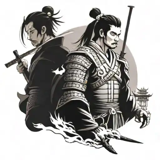 A Samurai With A Dragon And A Temple